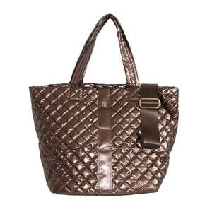 NEW LEMONBELLA women's debra diamond quilted nylon tote bag in coca mocha